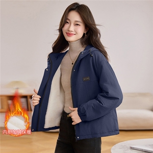 现货！现货！2025冬季新款加绒加厚连帽棉衣棉服女图片