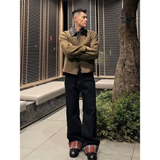 老钱风毛呢翻领拼接短款外套男秋冬季高级感boxy版型宽松正肩夹克，男装夹克，星座506A