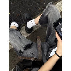 破洞牛仔春夏季美式高街vibe裤子大码宽松阔腿六七分裤NK2611，男装牛仔裤，星座1116A（原606A-3）
