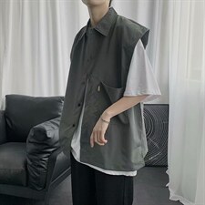 夏季无袖外搭男外穿潮牌日系潮流嘻哈港风衬衣韩版痞帅气外套衬衫,男装背心/马甲,星座1008