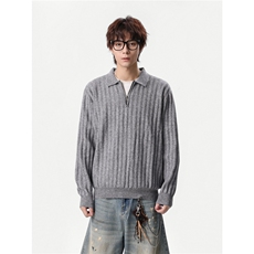 1303B-MY812-P5888老钱风半拉链针织polo衫男女翻领坑条毛衣，男装针织衫/毛衣，星座1303B