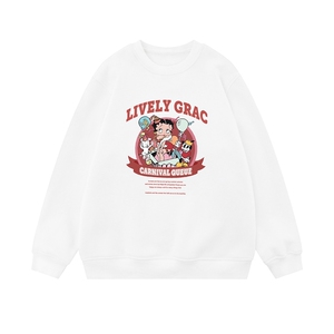 白底 新款秋季时尚潮流卡通印花圆领套头情侣卫衣W1031P30控48图片