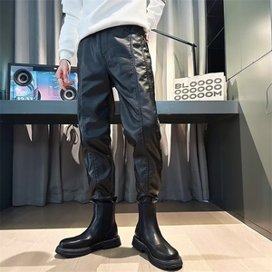 网图加绒加厚潮流韩版痞帅PU机车风束脚ins休闲皮裤PK8893-特P60图片