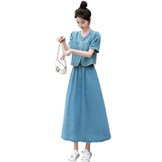 牛仔套装裙夏季时尚套装2023年新款外套半身裙两件套女潮，女装套装/套裙，冬木谷雨