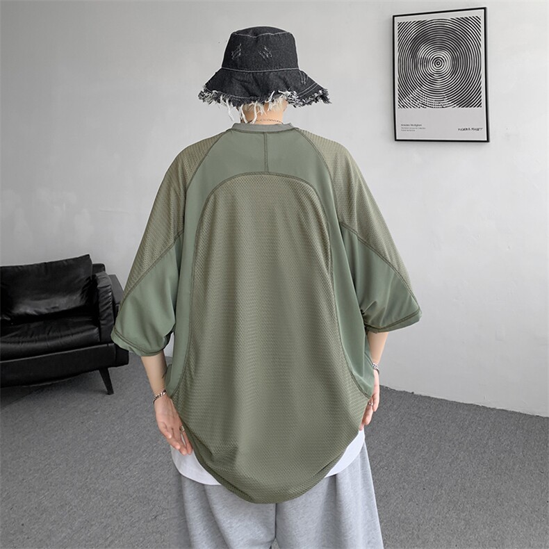 8XL-M特大码日系复古山西速干镂空拼接短袖T恤上衣男DX319P50,男装T恤,电商D206-1