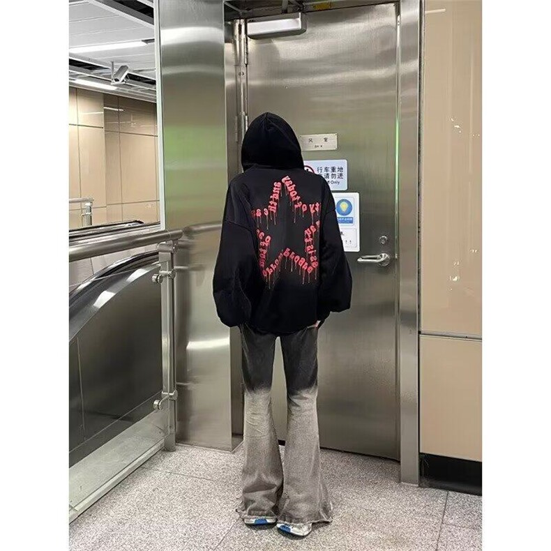 美式潮牌渐变水洗牛仔裤男vibe高街修身毛边痞帅炸街阔腿微喇,男装牛仔裤,星座218-1（原230）