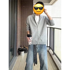 网图有货灰色开衫毛衣男美式慵懒风立领针织衫外套女A1236-P60，男装针织衫/毛衣，星座1505