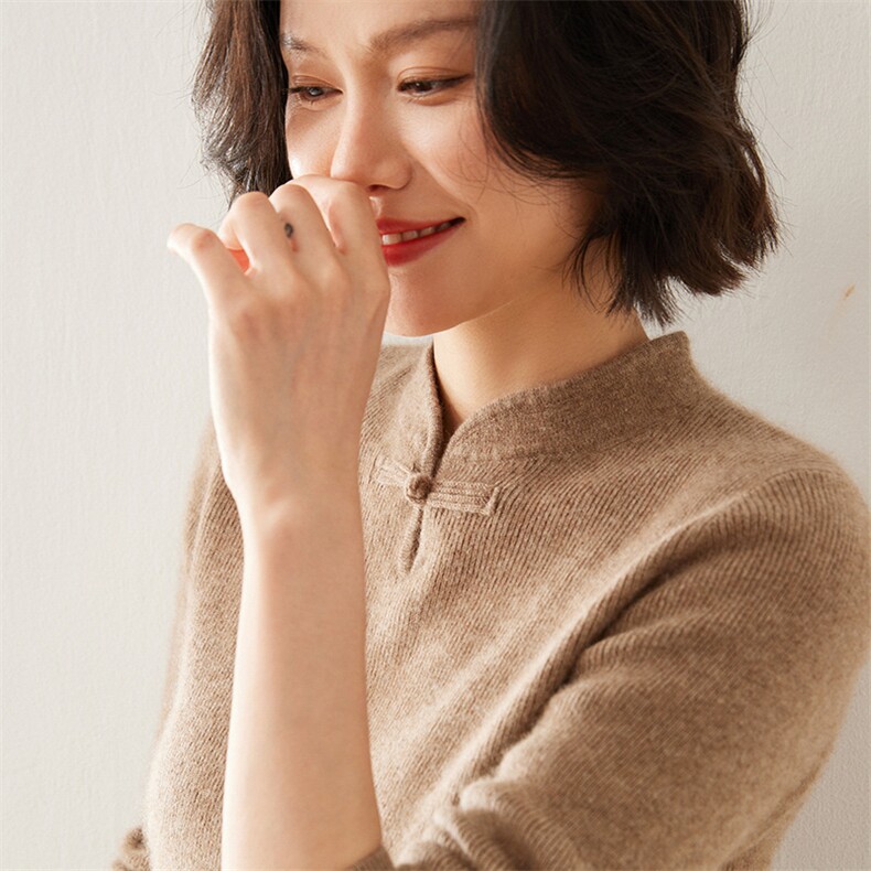 秋季新款翻领修身显瘦打底女士长袖35%羊绒衫,女装羊绒衫,七柒羊绒