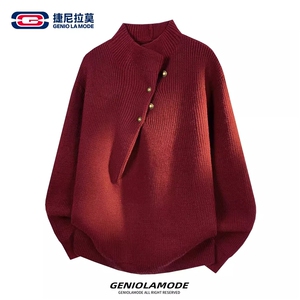 1506-1/MY591/P63高质量重磅麂毛绒毛衣红色男女款潮牌卫衣新年红图片