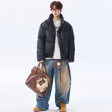 支持二开立领PU皮棉服男短款棉衣外套宽松面包服M810-P75，男装棉衣，电商A441