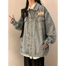 大码复古牛仔外套女春秋季2025新款美式棒球服夹克小个子宽松上衣，男装工装外套，星座506A