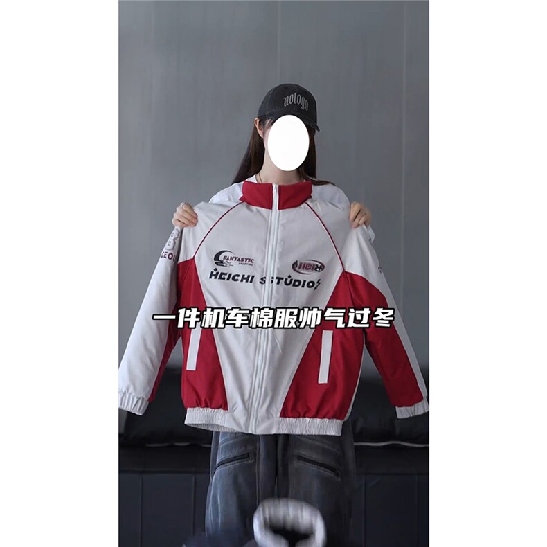 抖音视频截图只展示大货已到印花立领机车潮牌棉服77950特P85图片