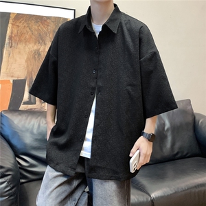 潮码大码翻领压皱纯色衬衫  A071-C63-P38图片