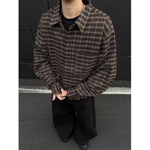 男装复古格纹翻领长袖衬衫春  RB40 P45图片