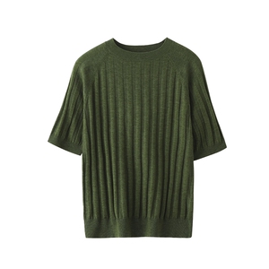 24夏季新款麻花100%纯棉短袖女韩版圆领半袖针织薄款套头打底T恤图片