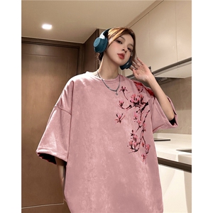得物抖音直播高品质麂皮绒风印花宽松短袖djp296-特批23控39图片