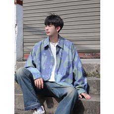 抖音品质渐变色长袖衬衫男生日系宽松潮牌衬衣CS7221P5588，男装衬衫，电商B413-1