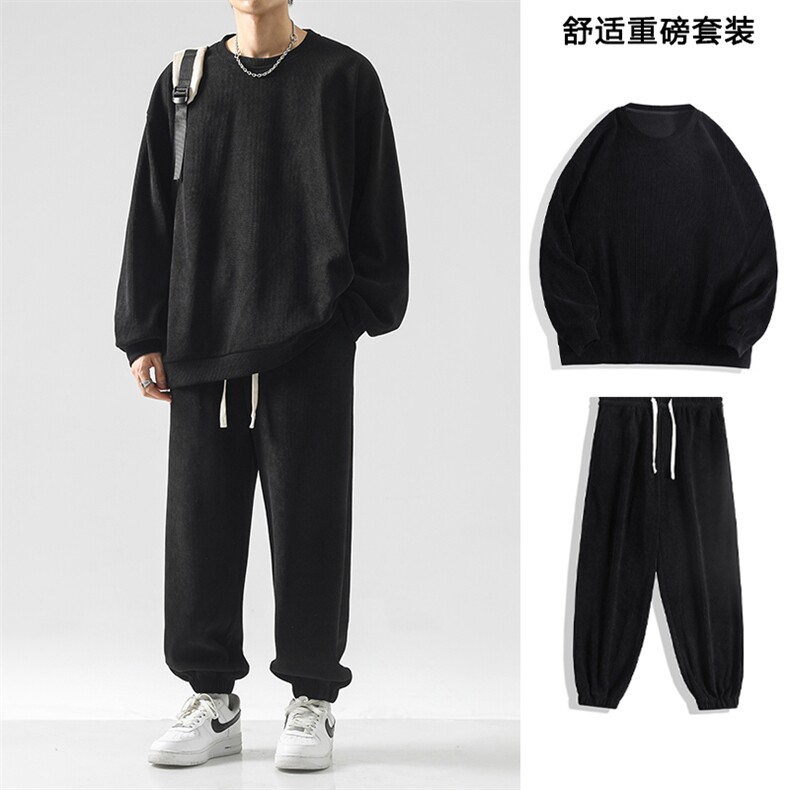 美式潮牌380克重磅条绒卫衣套装百搭束脚卫裤-TZ830特批92图片