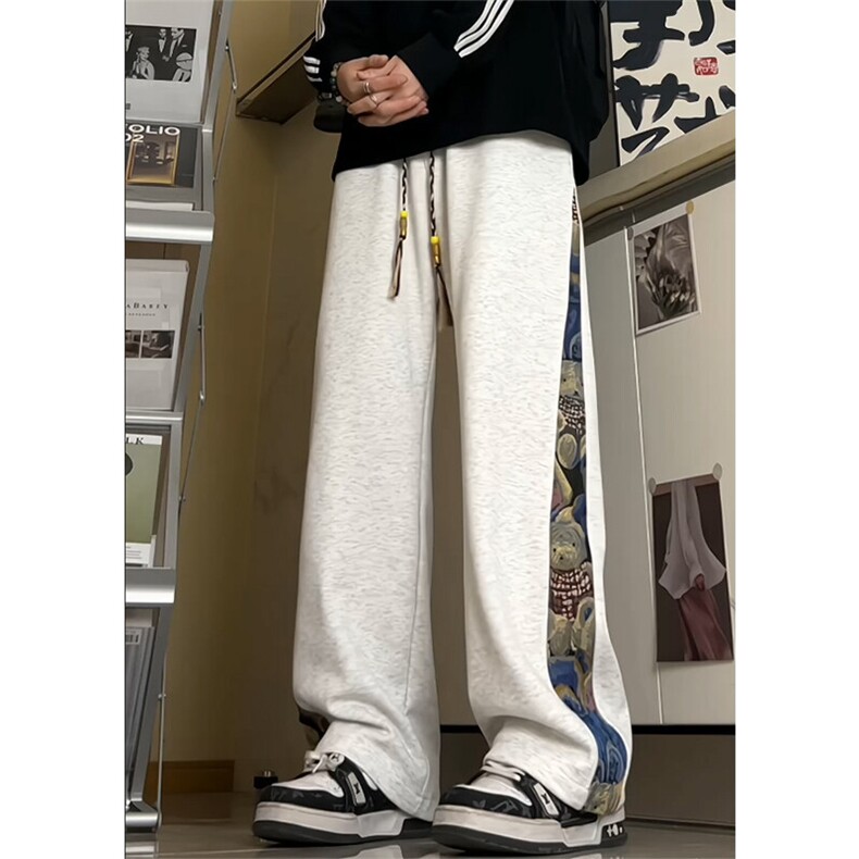 时尚潮流大码宽松小熊拼接直筒休闲长裤运动裤K8461-P30【特价】,女装休闲裤,电商A007