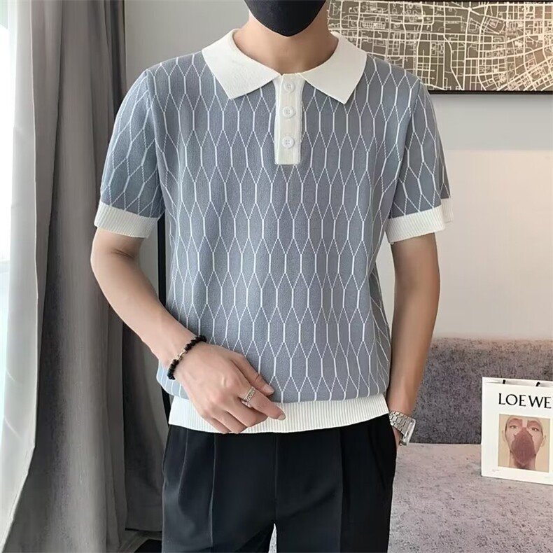 polo衫潮牌男士夏季韩版修身撞色休闲翻领针织衫痞帅冰丝短袖上衣,男装Polo衫,星座1013