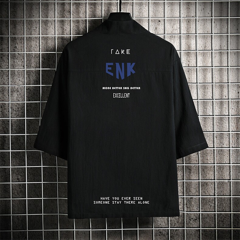 HF59120-P40风汉服男开衫外套七分袖道袍网格挂拍,男装民族服装,电商A040A