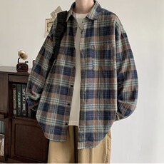 C22-P40男士格子衬衫长袖港风潮牌帅气衬衣高中生宽松衣服，男装衬衫，电商B323A
