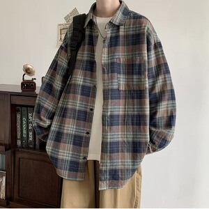 C22-P40 男士格子衬衫长袖港风潮牌帅气衬衣高中生宽松衣服图片
