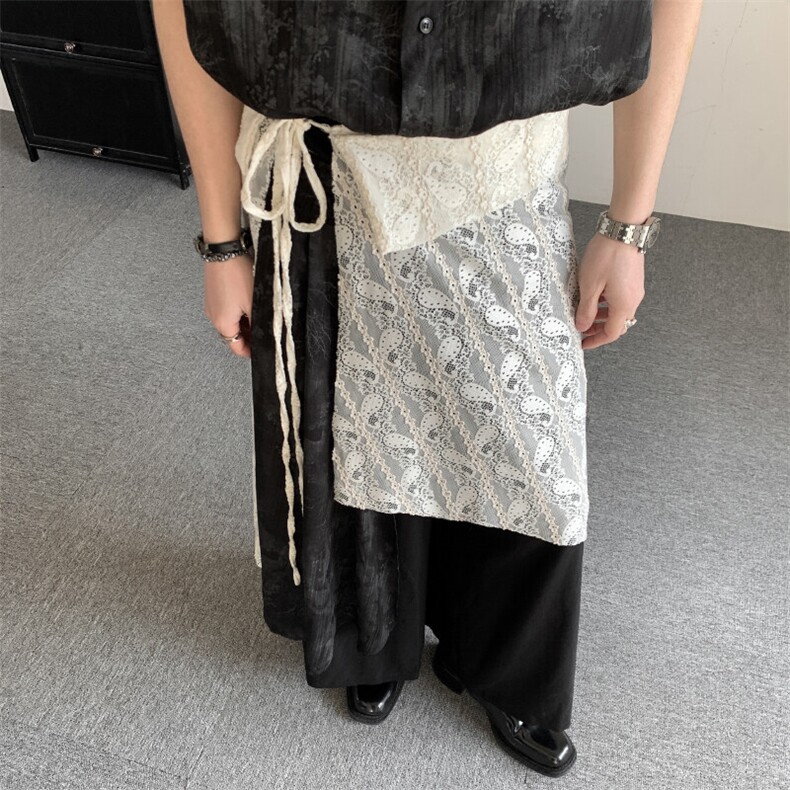 新中式白色网纱蕾丝一片式屁帘系带围裙时髦单品绑带围裙，腰带/腰封，星座909