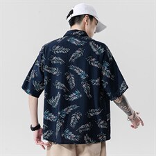 2023夏季新日系大码男无影墙沙滩情侣休闲短袖印花衬衫C3012-P35,男装衬衫,电商A082