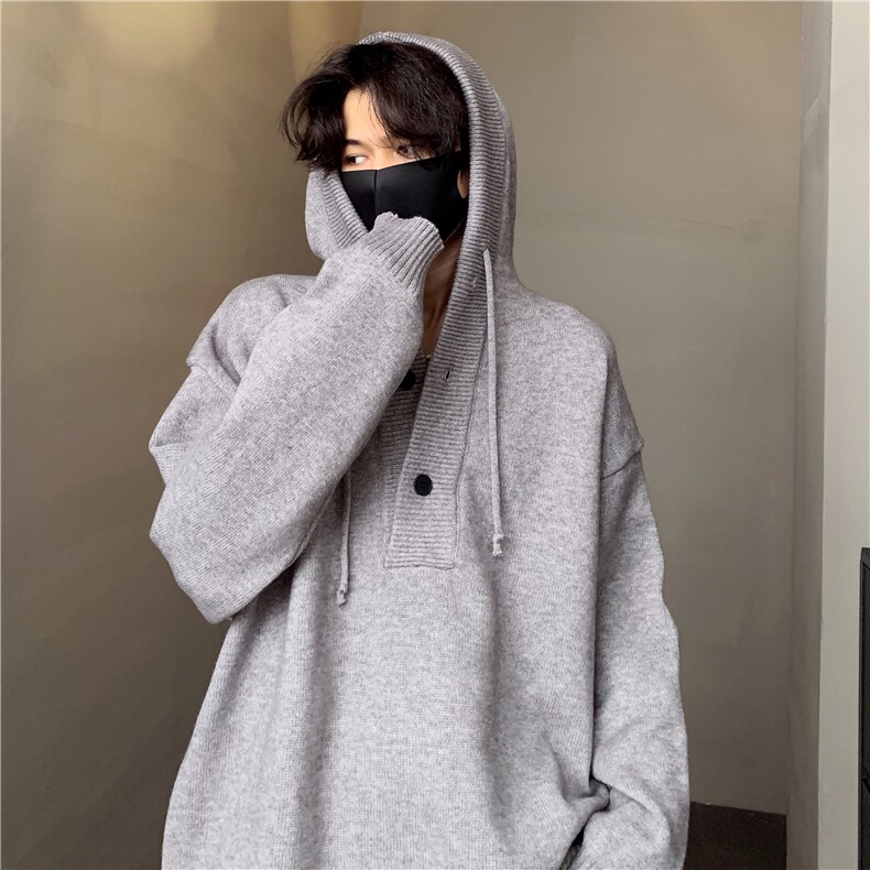 美式K总同款半开衫纽扣连帽毛衣针织衫男女慵懒风情侣上衣潮p68,男装针织衫/毛衣,电商C307
