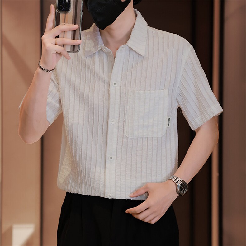 档口大货男士短袖衬衫高级感定制面料冰丝透气品质C317-C801-P55,男装衬衫,电商C317