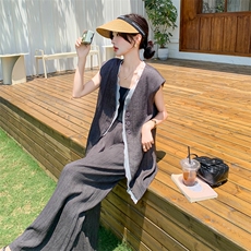【新品现货】荷叶边无袖马甲阔腿裤扎染棉麻套装F555-P165-K228，女装套装/套裙，2C255