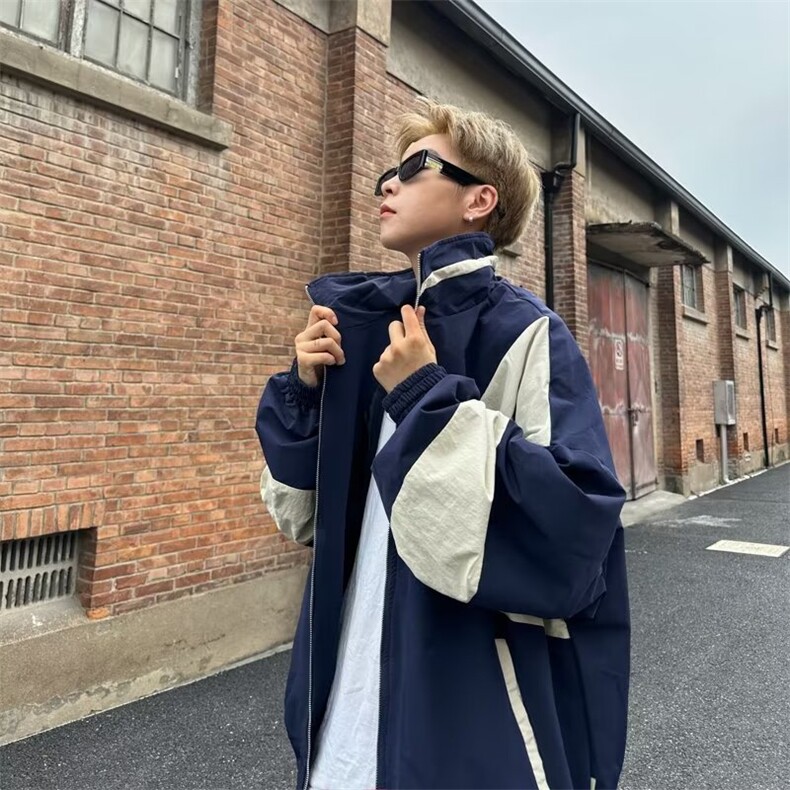 拼接撞色立领外套男春秋季街头美式潮牌痞帅嘻哈J2302-P60,女装短外套,星座1109-3