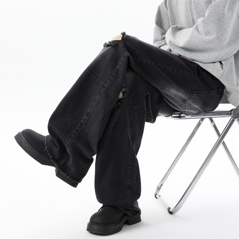 8XL-M现货牛仔裤大码复古水洗高街破洞裤子直筒乞丐裤NZ9011/P58A,男装牛仔裤,电商B238