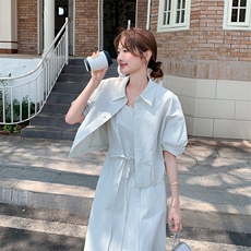现货夏季泡泡袖衬衫连衣裙套装2C052-T02-P135-K189，女装套装/套裙，2C052