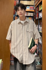 24年港风夏款工装条纹宽松短袖衬衫男CS110P38，男装衬衫，星座1204-3
