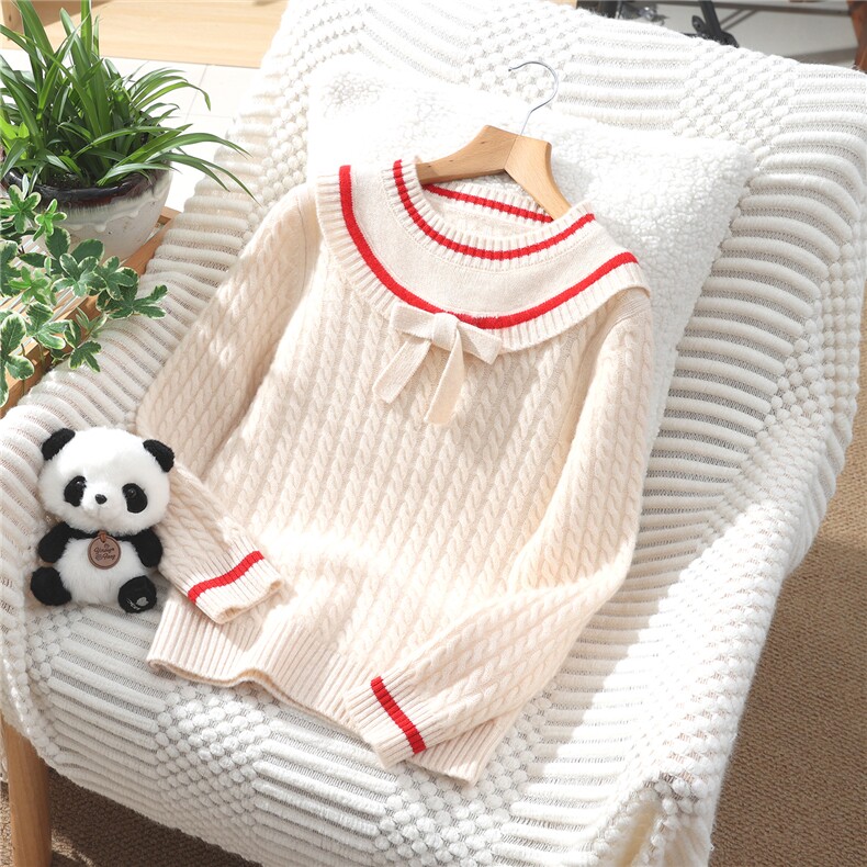 新款百搭双股圆领杻花蝴蝶结，童装儿童羊毛衫，蒙王妃