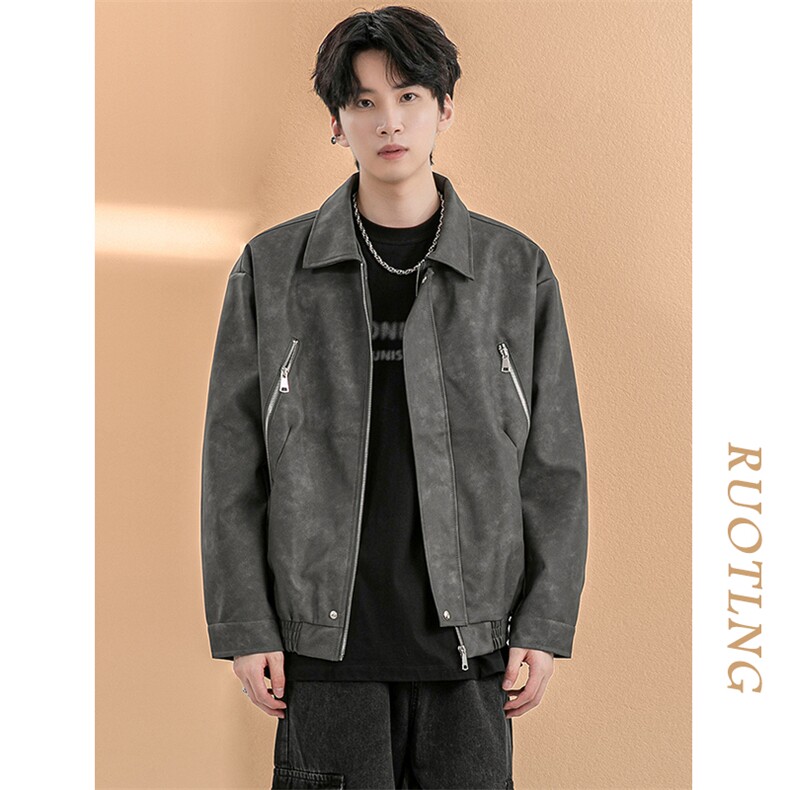 现货-春秋美式复古皮衣男潮牌街头时尚外套皮夹克-AP23064-P105,男装夹克,电商A351