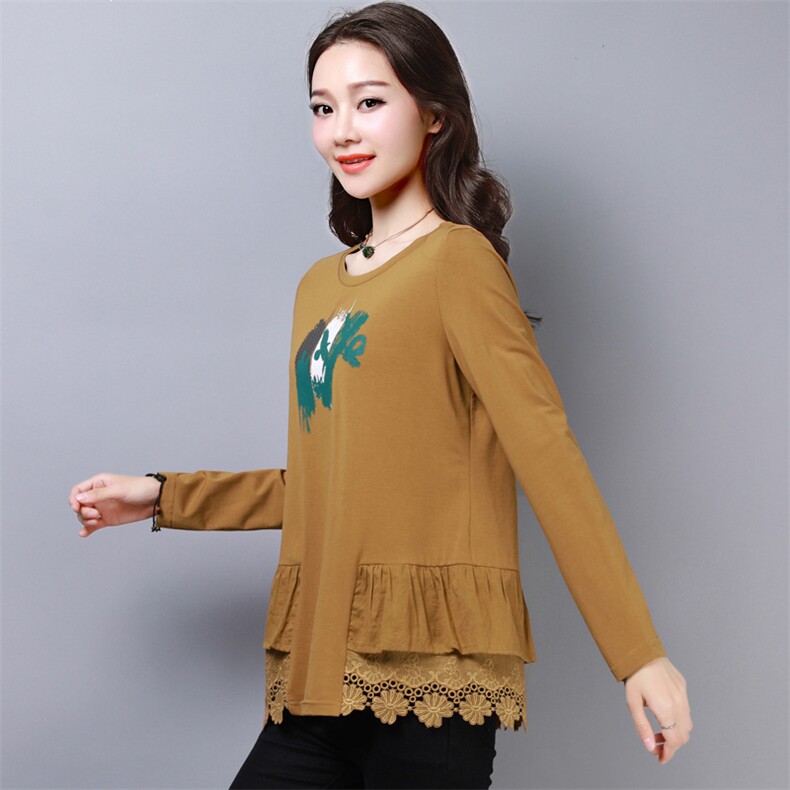 圆领舒适时尚潮流T恤气质2021年春季优雅长袖宽松，女装T恤，丽影随形