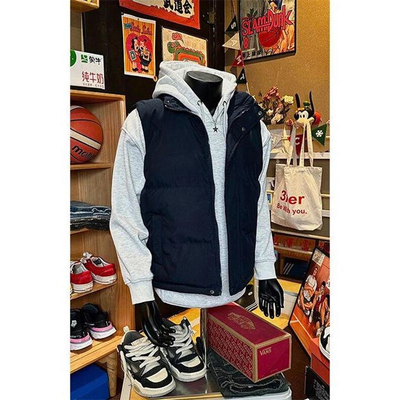 现货5W件冬季三防硬挺boxy短款立领棉衣马夹外套加厚马甲保暖棉服，男装棉衣，电商A486-1