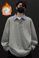 假两件衬衫领舒适加绒银狐绒宽松长袖卫衣男W2343J加绒-特P40控78，男装衬衫，电商A001