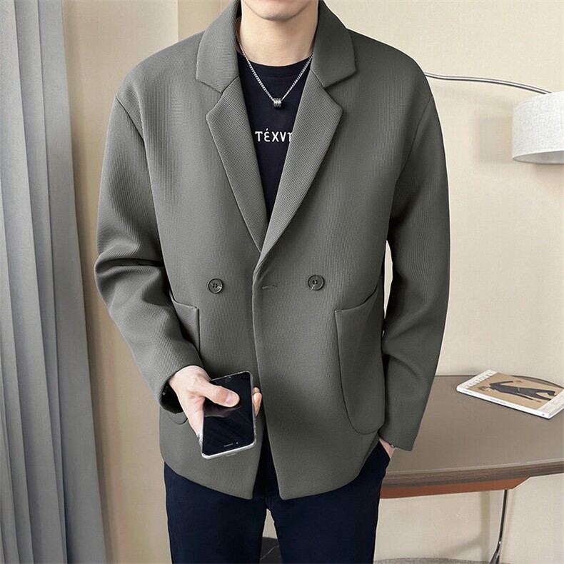 店主风~2025春季重磅华夫格双排扣休闲西装夹克外套K528/P95，男装夹克，电商B331