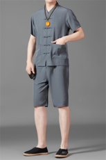 风唐装短袖衬衫男夏季中老年风中式短裤套装MJ5103B-P90，男装衬衫，星座1105-3