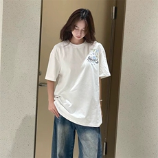 万针全刺绣解构设计260克重磅双纱纯棉高品质美式高街短袖T恤特35，男装T恤，电商A486