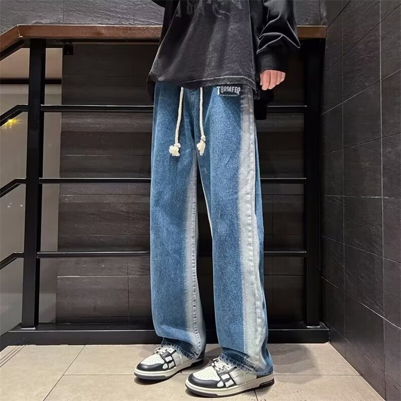 美式vibe水洗牛仔裤男潮牌ins高街宽松大码秋季阔腿裤子N124/P45图片
