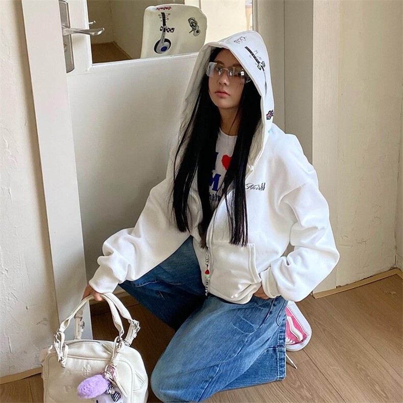 W10393-P53网图现货重磅美式开衫拉链休闲百搭卫衣外套潮牌，女装短外套，星座1608