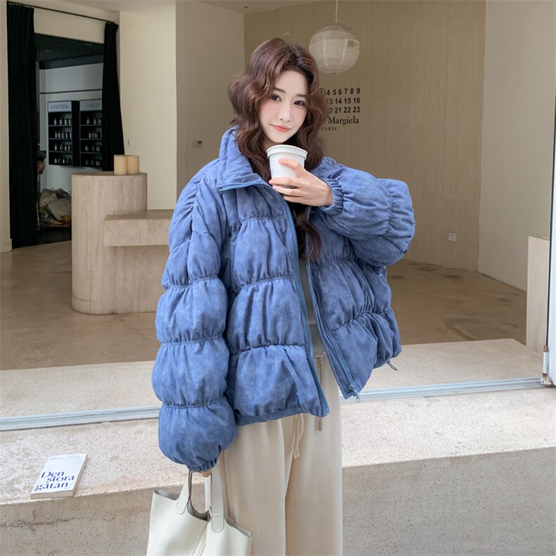设计感扎染蓝色翻领羽绒服女冬超火好看高级小众保暖加厚短款外套图片
