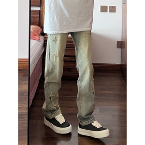 【有货】黄泥色517弯刀牛仔裤十字架美式vibe微喇裤子T1627LL-P50,十几度衣服搭配图片图片