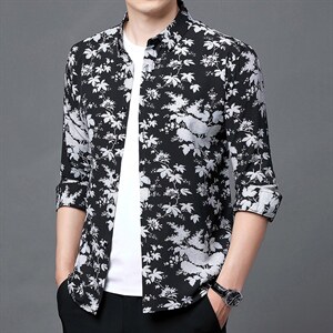 春秋款男士时尚碎花长袖衬衫男薄款翻领上衣青年男士休闲潮流衬衣，男装衬衫，电商B212（原钱塘6029）