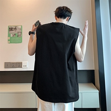 白色纯棉背心男款夏季运动健身无袖t恤美式高街小领口老头衫坎肩，男装背心/马甲，电商B241